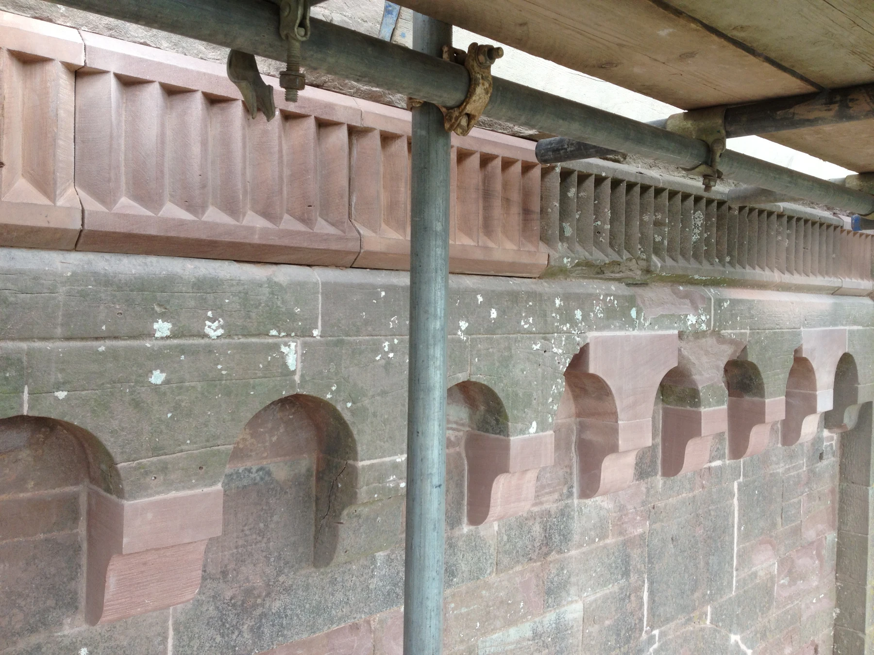 Repaired carved stone and masonry joints at St Catherine’s Church, Hoarwithy