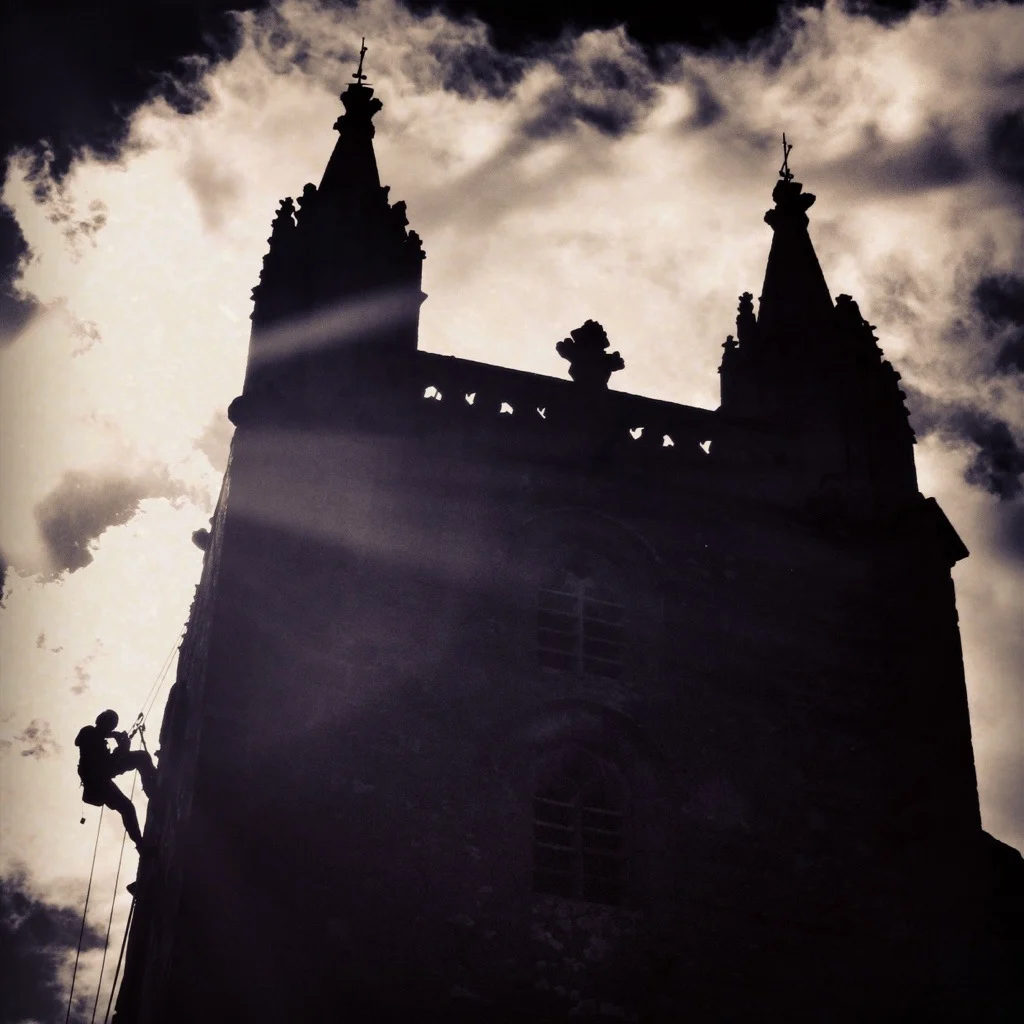 Rope-access condition survey at Newland Church, from the practice’s 2013 archive